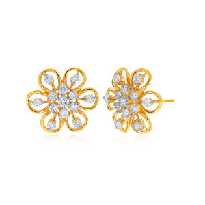 18K Yellow Gold Floral Diamond Stud <b>Earrings</b> Round Lab Grown Diamond Flower Cluster <b>Fine</b> Jewelry for Women - Product Image 2