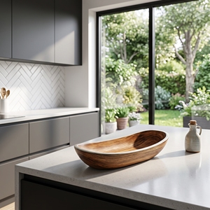 Tazón de Madera de Teca Sólida de Grado Alimenticio, Tazón Natural con Borde Natural para Frutas y Ensaladas, Utensilio de Cocina de Madera Hecho a Mano, Herramienta Decorativa Balinesa Premium - Product Image 4