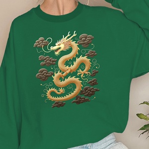 Sweatshirts pour femmes au design traditionnel dragon doré - Product Image 3