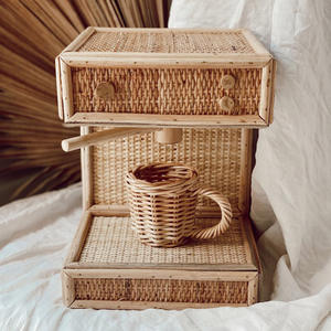 Juego de juguete de cafetera de ratán con tazas, juego de simulación, máquina de café de madera natural para barista pequeño, juguetes para niños - Product Image 1