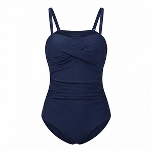 Traje de baño de una pieza para mujer NORTH BEACH, color azul marino, con diseño cruzado en la espalda, fruncido y con torsiones, elástico. - Product Image 1