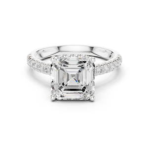 Anillo de Compromiso de Oro Blanco de 14K con Diamante Cultivado en Laboratorio de Corte Asscher y Engaste de Cuatro Puntas, con Banda Pavé - Product Image 1