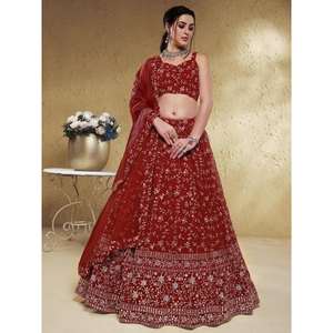 Precioso Lentejuelas Rojas Georgette Lehenga Choli Con Dupatta - Product Image 1