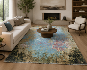 Tapis d'appoint abstrait de luxe en laine et soie noué à la main, tapis de designer moderne pour salon, hôtel, décoration intérieure - Product Image 2