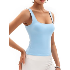 Women's Gym <b>tank</b> <b>Tops</b> Summer Slim Fit <b>square</b> <b>Neck</b> Sleeveless Double Lined <b>tank</b> <b>Top</b> for Ladies - Product Image 3