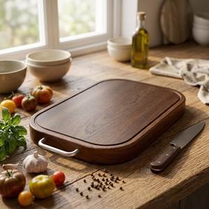 Tabla de cortar y para queso de madera hecha a mano con asa, tabla de cortar de cocina de madera maciza, diseño duradero - Product Image 4