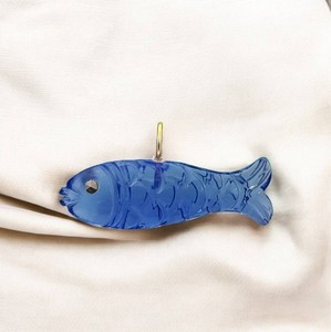 Sapphire Quartz Hand Carved 21x11 MM Fish Charms Pendant - Gold Plated Bail Pendant - Handmade Carving <b>Animal</b> Jewelry - Product Image 1
