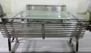 Banc de patio en métal d'extérieur en acier inoxydable avec assise à lattes et dossier, mobilier de jardin moderne pour hôtel et salon - Product Image 5