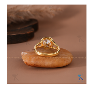 Delicate Cushion Cut Halo Engagement <b>Ring</b> with Pave <b>Split</b> Shank in Yellow Gold Stackable <b>Ring</b> for Women Minimalist Fine Jewelry - Product Image 4