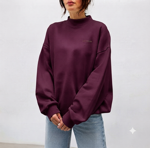 เสื้อสเวตเชิ้ตคอเต่าทรงโอเวอร์ไซส์สำหรับผู้หญิง สีพื้น แขนยาว ผ้าถัก คอตตอน สไตล์ลำลอง สตรีทแวร์ เสื้อตัวบน สไตล์ฤดูใบไม้ร่วง - Product Image 1