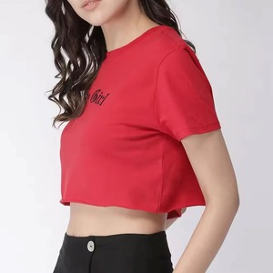 Women Crop <b>Top</b> T-Shirt Crew Neck Short Sleeve Solid Color Casual Summer Wear 100% Cotton Jersey Custom Printed Logo OEM Supplier - Product Image 3