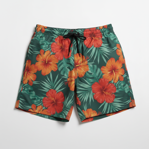 Men's Floral Print Board <b>Shorts</b> Mid Waist Drawstring Quick Dry Casual Swim Trunks <b>Short</b> Length Woven <b>Polyester</b> - Product Image 5