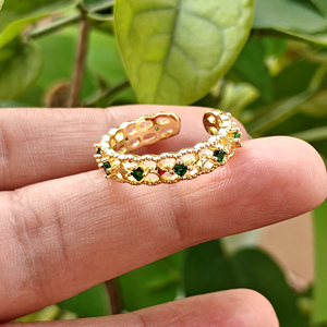 Fashionable emerald cz eternity <b>ring</b> 18k gold plated filigree <b>adjustable</b> open band brass metal wholesale women jewelry gift - Product Image 2