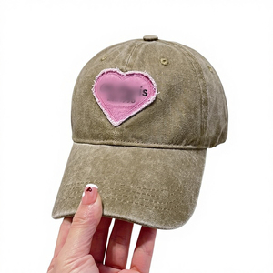 Gorra de Béisbol con Aplique de Corazón Rosa, 6 Paneles, Ajustable, de Algodón Lavado, Estilo Vintage Unisex, Gorra Casual para Adultos - Product Image 4