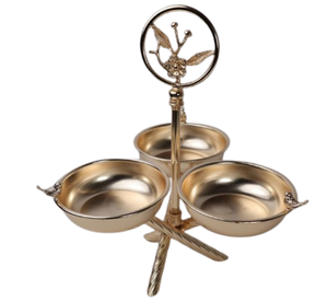 Soporte de Metal Dorado Vintage para Servir con 3 Tazones Pulidos para Postres de Fiesta - Product Image 1