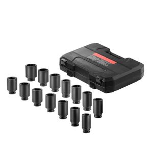 Set di chiavi a bussola a impatto metriche da 14 pezzi per dadi di asse, attacco da 1/2 pollice, 6+12 punte, CR-V, trattate termicamente, di grandi dimensioni - Product Image 1
