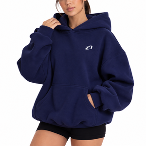 <b>Women</b> <b>Navy</b> Oversized Fleece Hoodie Wholesale Heavyweight Cotton Pullover Sweatshirt with Kangaroo Pocket & Drop Shoulder <b>Hoodies</b> - Product Image 1