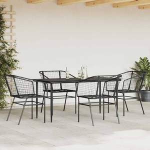 Juego de comedor de patio de 5 piezas de ratán sintético negro con colección de muebles de jardín de vidrio - Product Image 3
