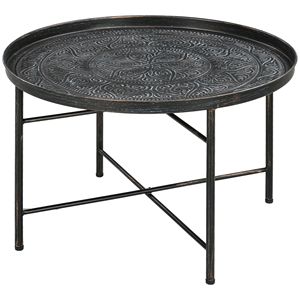 Tavolo da Caffè Rotondo Durevole da 24 Pollici con Piano Effetto Martellato e Struttura in Metallo per Soggiorno o Camera da Letto, Colore Peltro - per Hotel - Product Image 1