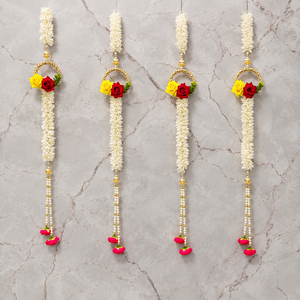 Guirnalda Colgante de Rosas y Jazmín Blanco con Perlas, Decoración Floral para Puerta, Pared, Boda, Hogar, Mandir, Hecha a Mano - Product Image 1