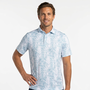Men's Short Sleeve <b>Polo</b> <b>Shirt</b> Light <b>Blue</b> White Print Casual Breathable Woven 100% Polyester - Product Image 3