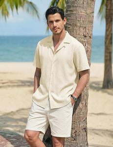Camisa de Hombre con Textura Vibe, Cuello Cubano, Manga Corta, Ligera, Transpirable, Casual para Playa, Verano, Serie 2026 - Product Image 3