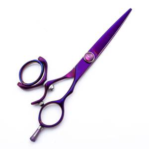 Ciseaux de coiffure professionnels en acier inoxydable 440C, lame tranchante, manche moyen, pour droitiers, usage en salon, finition violette, réutilisables - Product Image 1