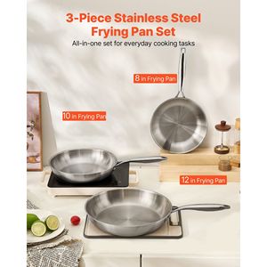 Set di Pentole da Cucina in Acciaio Inox Tri-Ply 3 Pezzi (20, 25, 30 cm) con Manici Resistenti al Calore per Friggere - Product Image 2