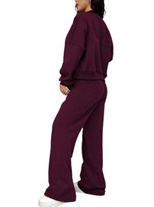 Women's Casual Solid Breathable Hoodie Set Long Length 2-Piece Autumn <b>Sweater</b> and Trousers Tracksuits for Women - Product Image 2