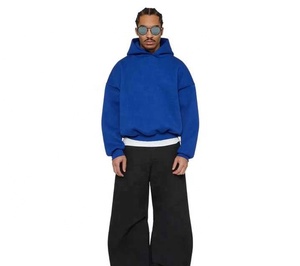 เสื้อฮู้ดสีน้ำเงินล้วน แขนยาว ทรงปกติ สไตล์ลำลองสำหรับผู้ชาย - Product Image 4