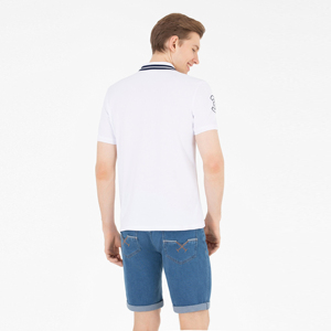 Polo de Manga Corta Blanco para Hombre, Color Sólido, Algodón Piqué, Diseño Casual, Cierre de Botones, Corte Regular - Product Image 6