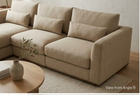 Minimalistisches L-förmiges Stoff-Ecksofa mit Holzbeinen, Gepolsterte Rückenlehne und Armlehnen, Modulares Wohnzimmer-Couchset
