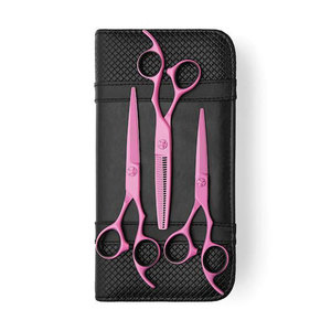 Juego de Tijeras de Peluquería Rosadas, Triple, de Acero Inoxidable Japonés Afilado, Diseño Ergonómico, Perfecto para Uso Profesional en Salón - Product Image 1