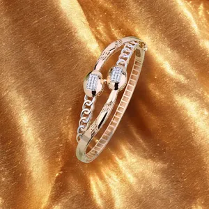 Pulsera ovalada elegante de diseño para mujer, ligera y con estilo, chapada en oro rosa, brazalete para dama con doble diseño. - Product Image 2