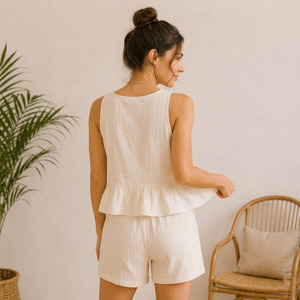 Ensemble de pyjama en gaze de coton pour femmes, vêtements de détente et de sommeil, écologiques, respirants, vêtements de maison pour femmes - Product Image 2