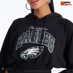Sweat-shirt à capuche court noir pour femme, avec logo en strass de haute qualité, coupe oversize, décontracté, unisexe, pour l'extérieur, vente en gros - Product Image 5