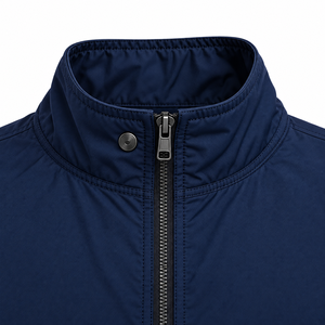Blouson de sport décontracté léger pour homme, bleu marine et turquoise, à blocs de couleur, col montant, fermeture éclair intégrale, idéal pour l'extérieur et l'hiver, ODM - Product Image 2