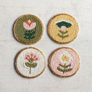 Handmade Modern Durable Dessert Theme Beaded <b>Round</b> Coasters <b>Set</b> of <b>4</b> - Product Image 3