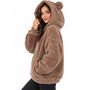 Unisex <b>Men</b> Women <b>Sherpa</b> <b>Fleece</b> Embroidered Hoodie Wholesale Warm Soft Winter Plush Pullover Hooded Sweatshirt Custom Casual - Product Image 2