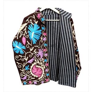 Autumn Winter Corduroy <b>Jacket</b> Hand-Multicolor Embroidered Bloom Design Custom Logo XL Size Quilted Bomber Outerwear - Product Image 2