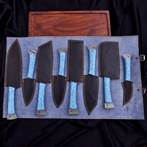 Juego de Cuchillos de Chef de Acero de Damasco con Mango de Resina, Ocho Piezas, Forjados a Mano, Personalizados, OEM, Cuchillos de Cocina Profesionales con Bolsa - Product Image 5