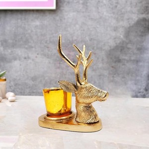 Christmas Deer Head <b>Tealight</b> Candle Holder with Glass Votive – Luxury Metal Reindeer Candle Stand for Table Decor & Gifting - Product Image 3