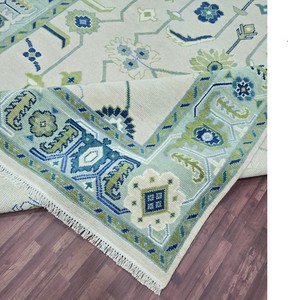 Alfombra de oración Oushak de marfil melocotón hecha a mano antigua alfombra de algodón con patrón abstracto para el hogar sala de estar o juegos de alfombras de oración - Product Image 4