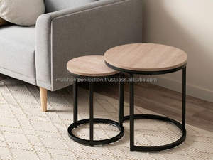 Vente en gros de meubles pour la décoration intérieure table basse en métal pour présentation de café et thé table basse ronde en métal avec dessus en bois - Product Image 6