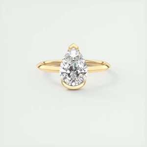Bague solitaire en diamant taille poire certifié IGI 2 carats, sertissage demi-cerclé, or massif 14 carats, bague de fiançailles minimaliste personnalisée - Product Image 2