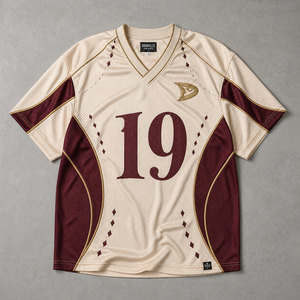 Wholesale Custom Logo <b>Y2K</b> Mesh Athletic Jersey Retro Cream Burgundy Sports Shirt Embroidered Streetwear Manufacturer - Product Image 1
