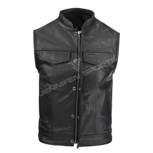 Nouveau design – Gilet de motard décontracté en cuir de vachette véritable pour homme avec logo personnalisé - Product Image 1