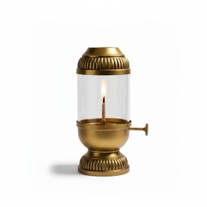 Akhand Jyot Brass Decorative Oil <b>Lamp</b> with Adjustable Bati Holder and Glass Cover 80 ml Gold Finish Akhand Deepak - Product Image 2