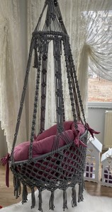 Decoración de patio en macramé, columpio para exteriores, columpio de diseño, columpio gris, columpio hecho a mano, gris - Product Image 4