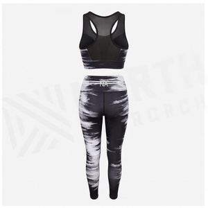 North Approach 2 Piece Yoga Set Racerback <b>Crop</b> <b>Top</b> Full Length Leggings Printed <b>Mesh</b> Breathable High Waist Sportswear Front - Product Image 2